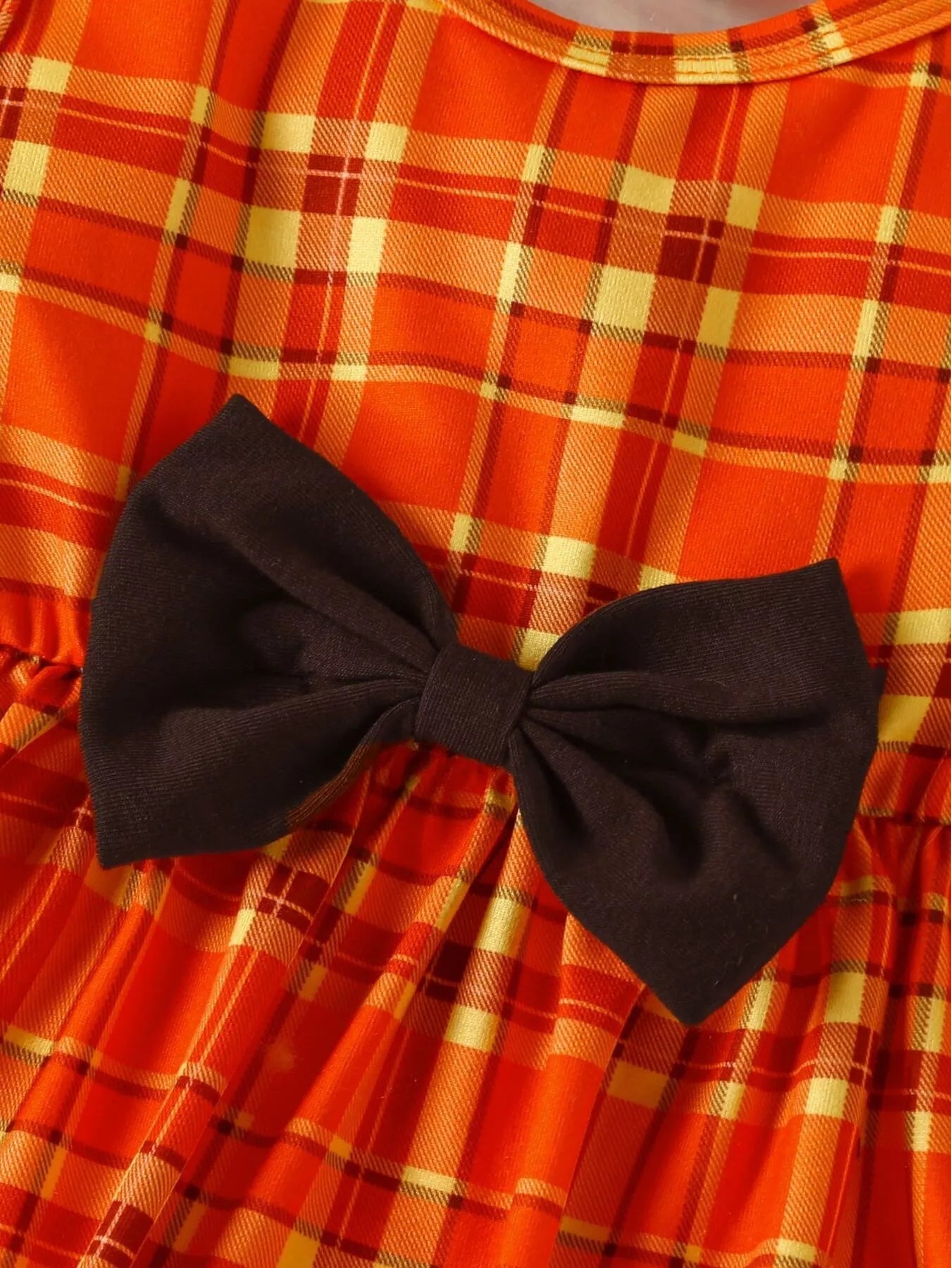 Children's Plaid Turkey Embroidered Bowknot Dress 3 Piece Set 