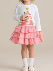 Children's Christmas Tree Ruffle Layered Dress 
