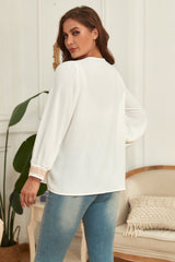 Honey Melo Apparel Plus Size V-Neck Puff Sleeve Blouse 
