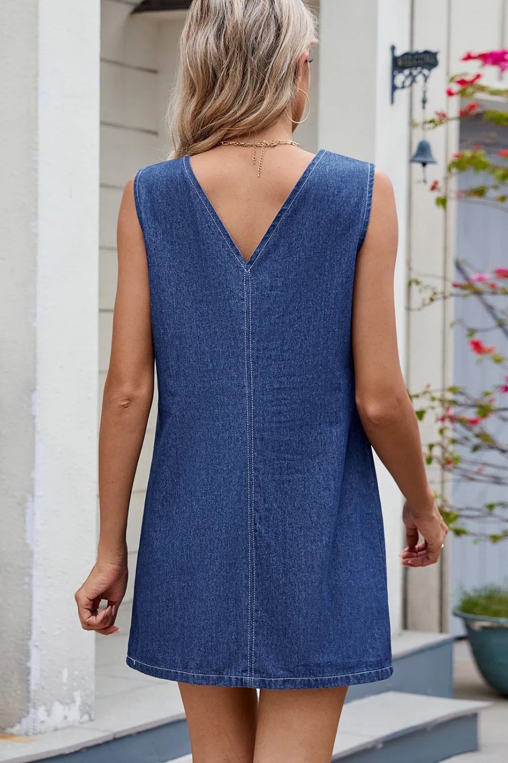 V-Neck Sleeveless Denim Dress 