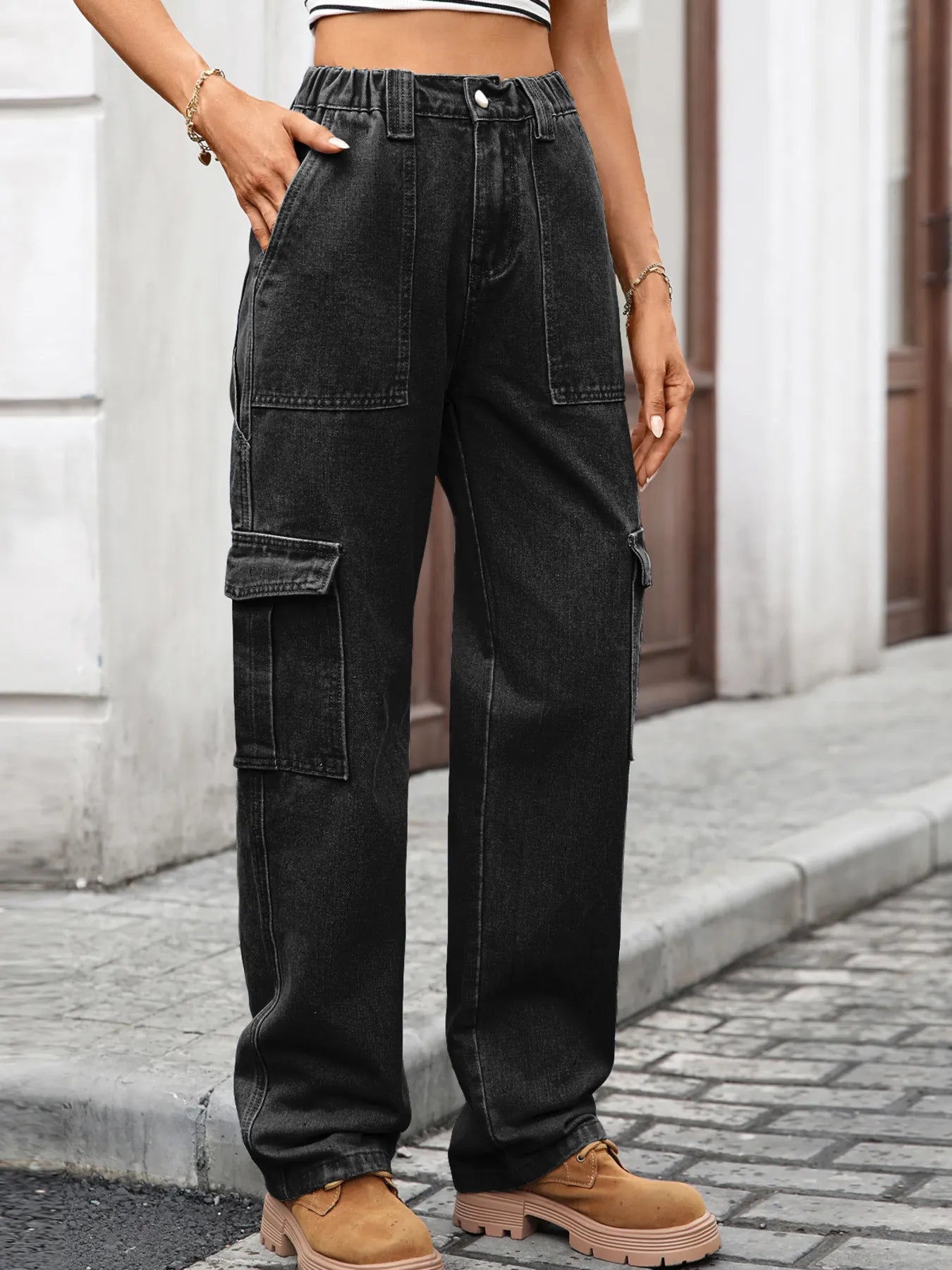 High-Waisted Cargo Jeans 