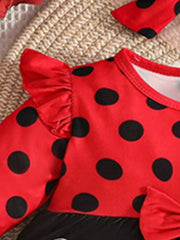Children's Ladybug Print Ruffle Trim Top and Pants Set 