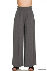 Zenana Smocked Waist Wide Leg Palazzo Pants 