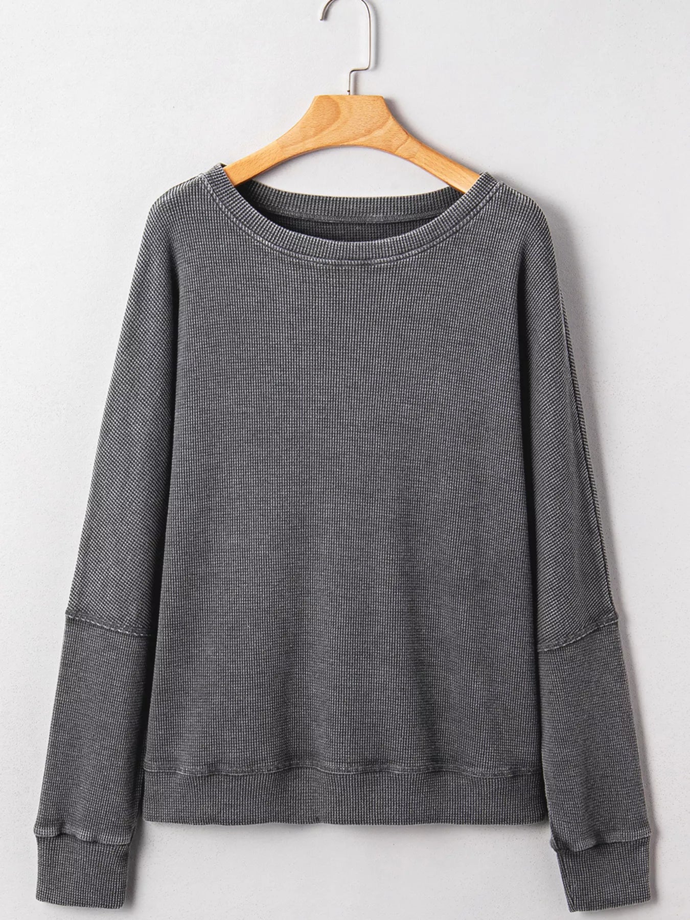 Waffle Knit Patchwork Long Sleeve Loose Sweatshirt 