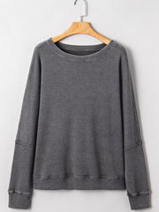 Waffle Knit Patchwork Long Sleeve Loose Sweatshirt 