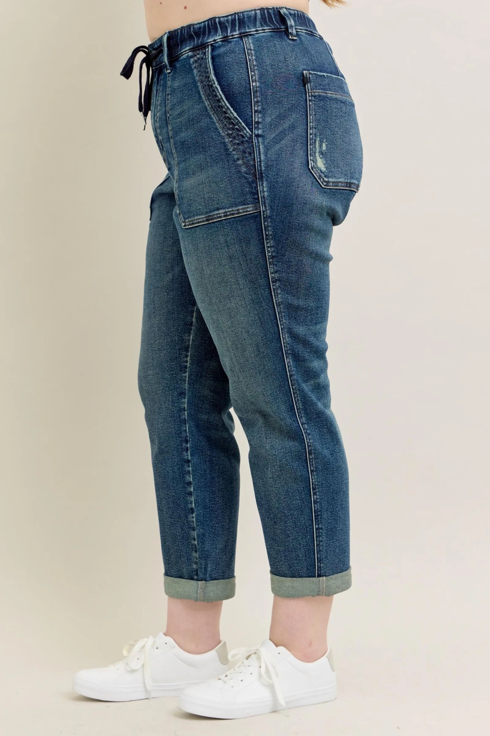 Judy Blue Full Size HW Vintage Wash Jeans w/ Drawstring Plus Size 