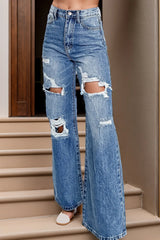 Distressed High Waist Bootcut Jeans 