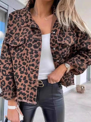 Leopard Print Raw Hem Denim Jacket 