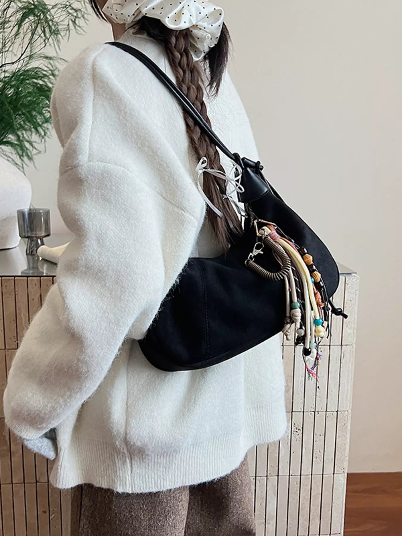 Vintage Suede Tassel Shoulder Bag 