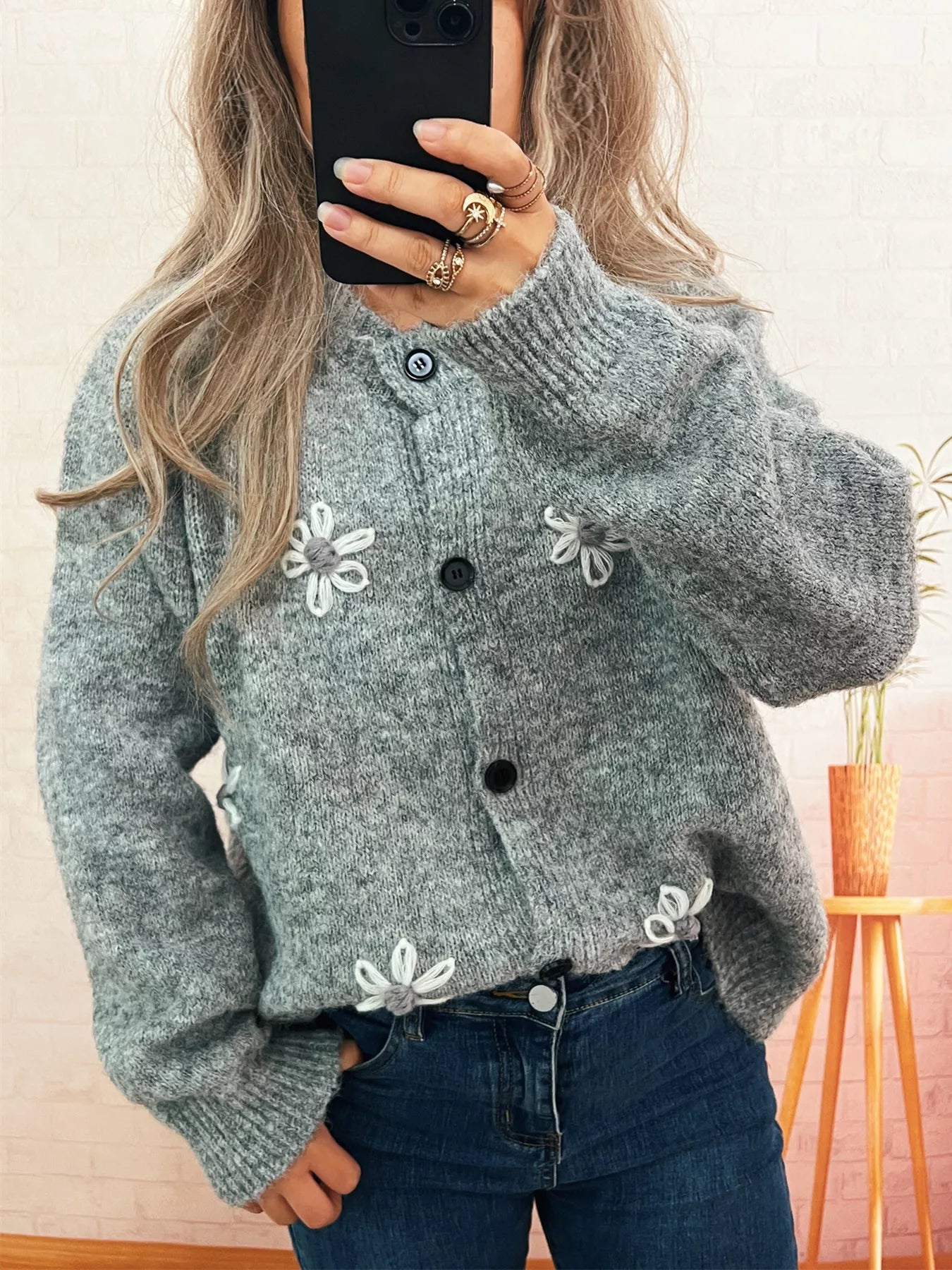 Flower Button-Down Cardigan 