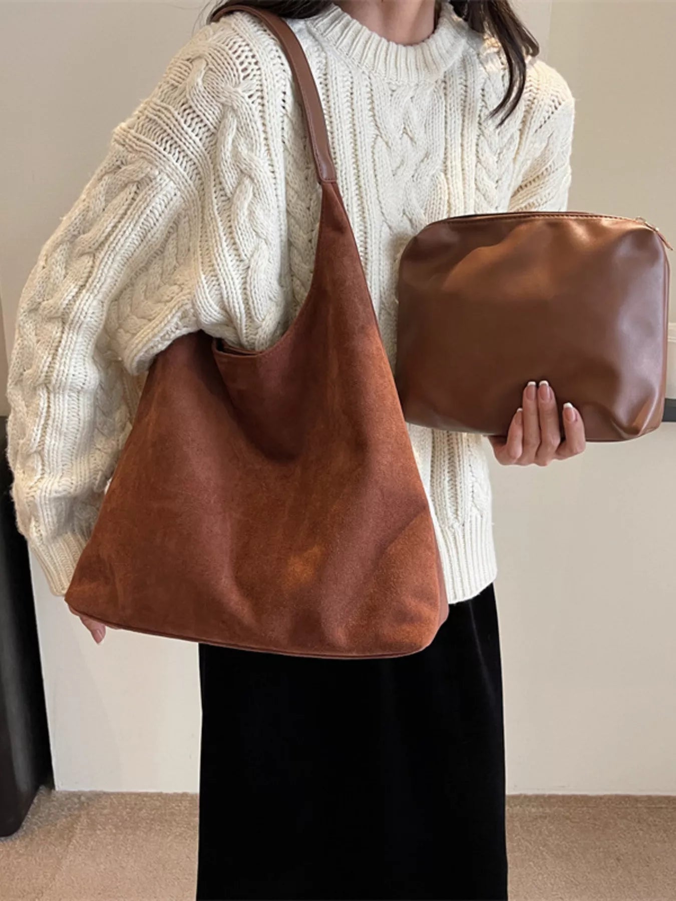 Solid Color Casual Suede Handbag 