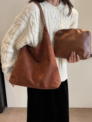 Solid Color Casual Suede Handbag 