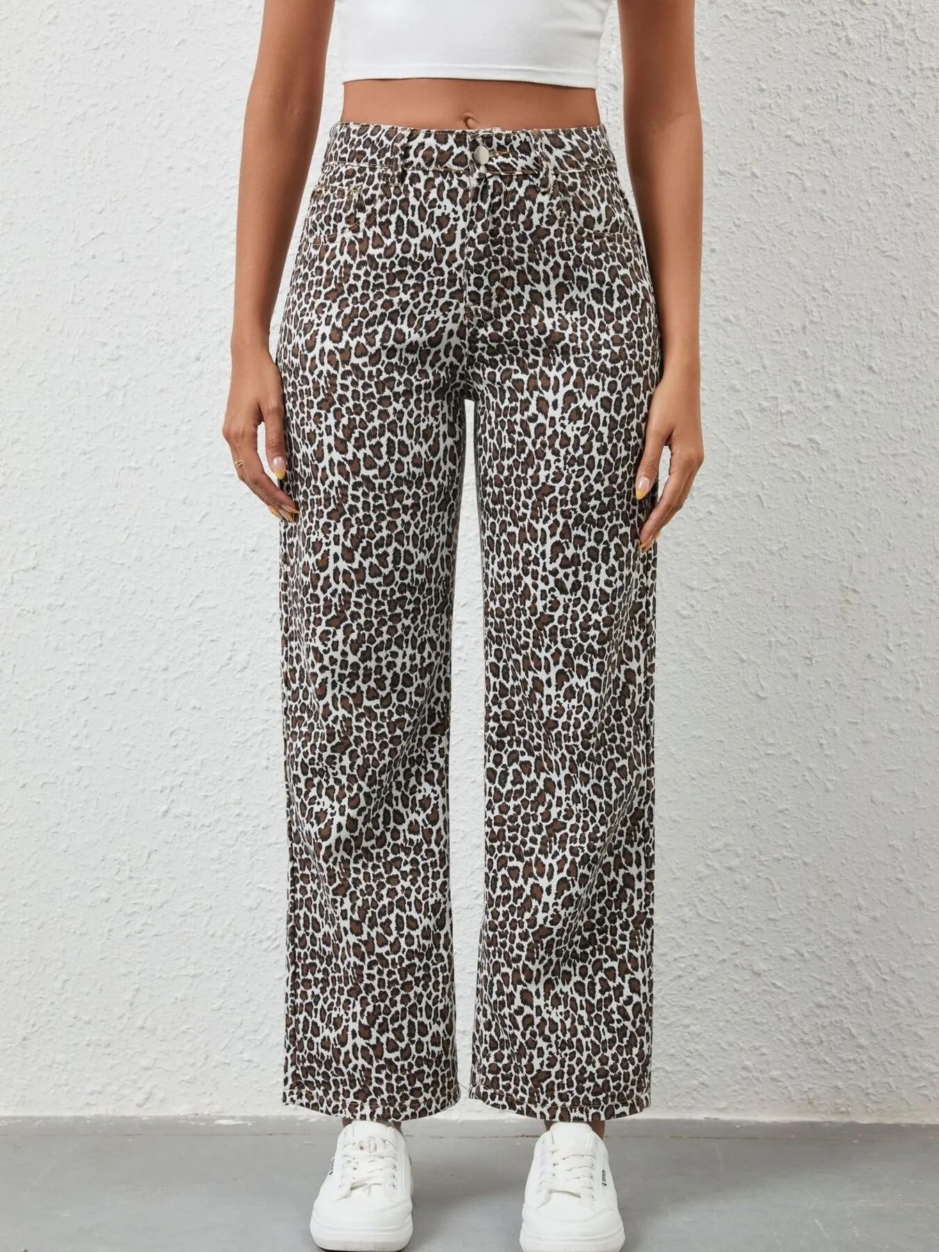 Leopard Print Wide Leg Jeans 