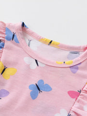 Children's Butterfly Print Ruffle Trim Long Sleeve Dress 