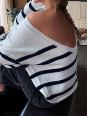 Striped Round Neck Long Sleeve Knit Top 