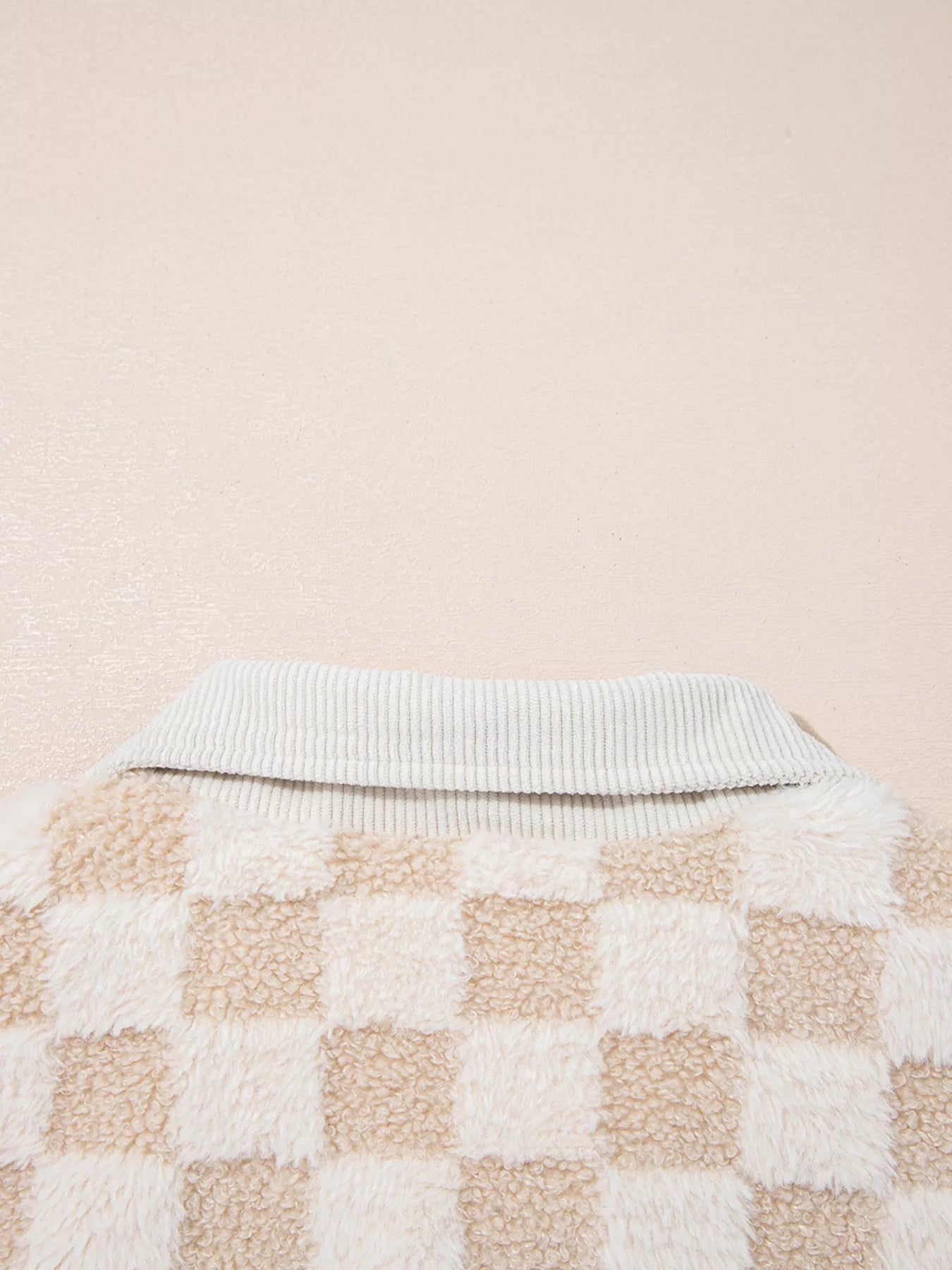 Checker Sherpa Corduroy Patchwork Zip Up Jacket 