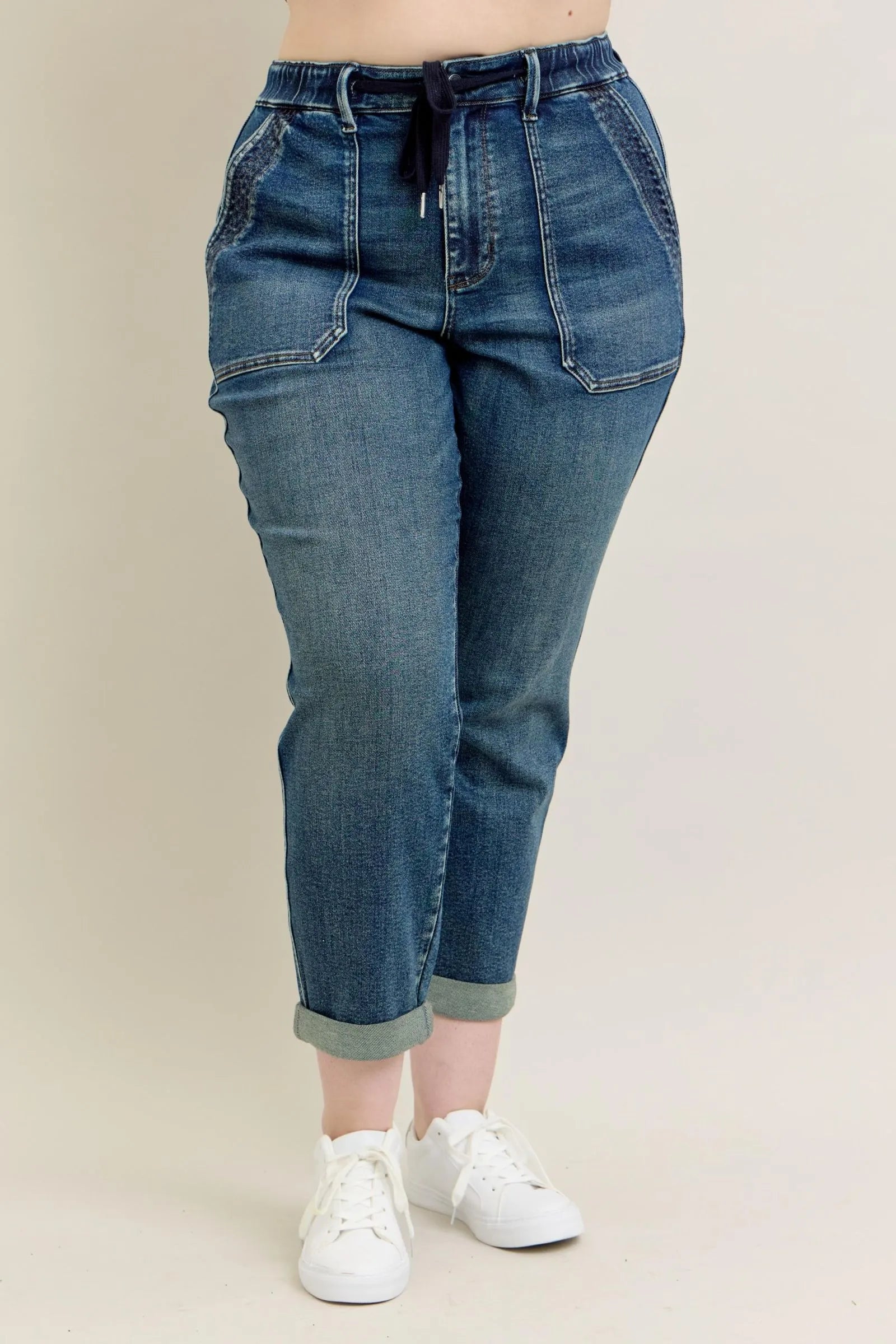 Judy Blue Full Size HW Vintage Wash Jeans w/ Drawstring Plus Size 