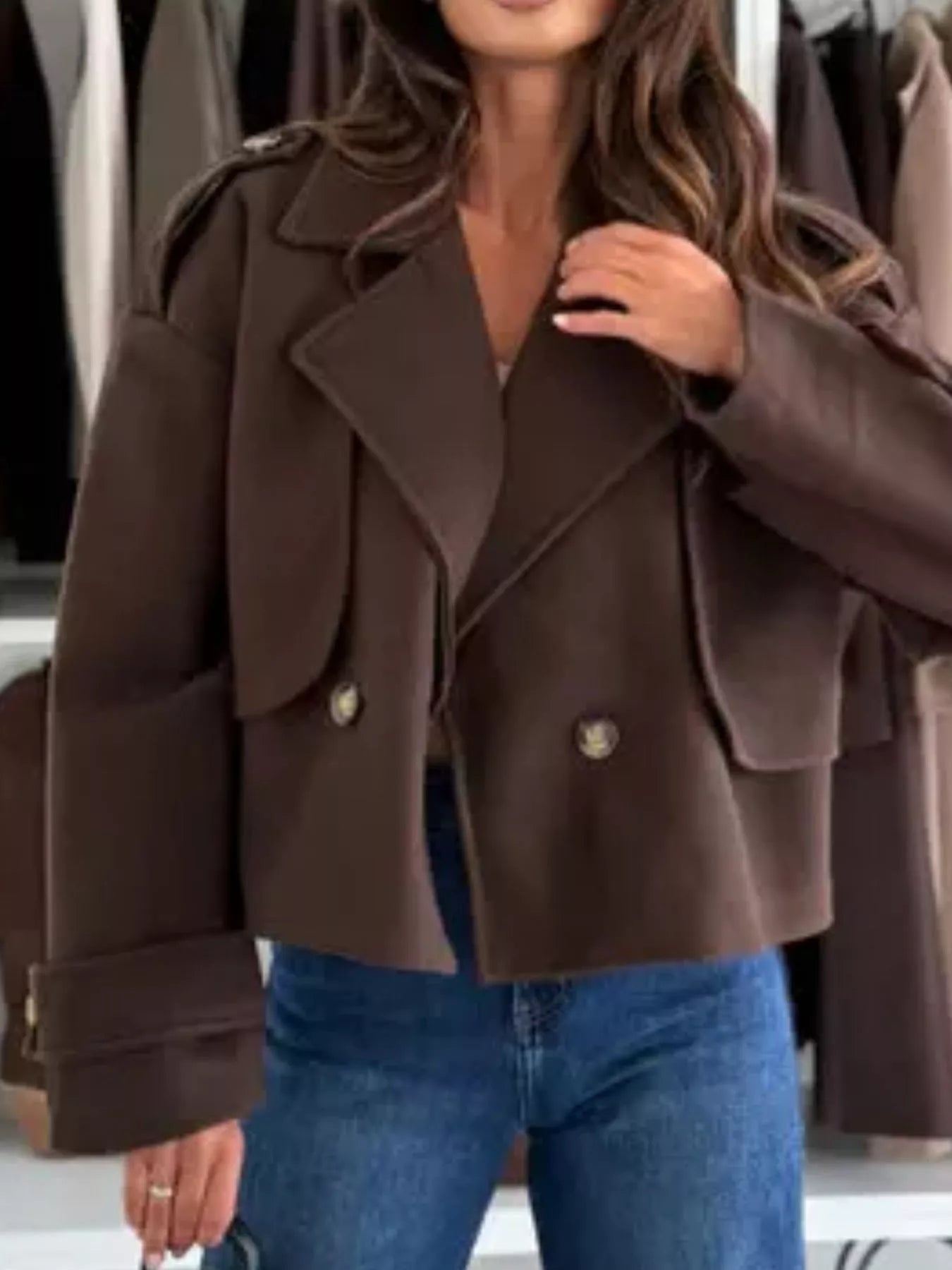 Lapel Collar Dropped Shoulder Jacket 