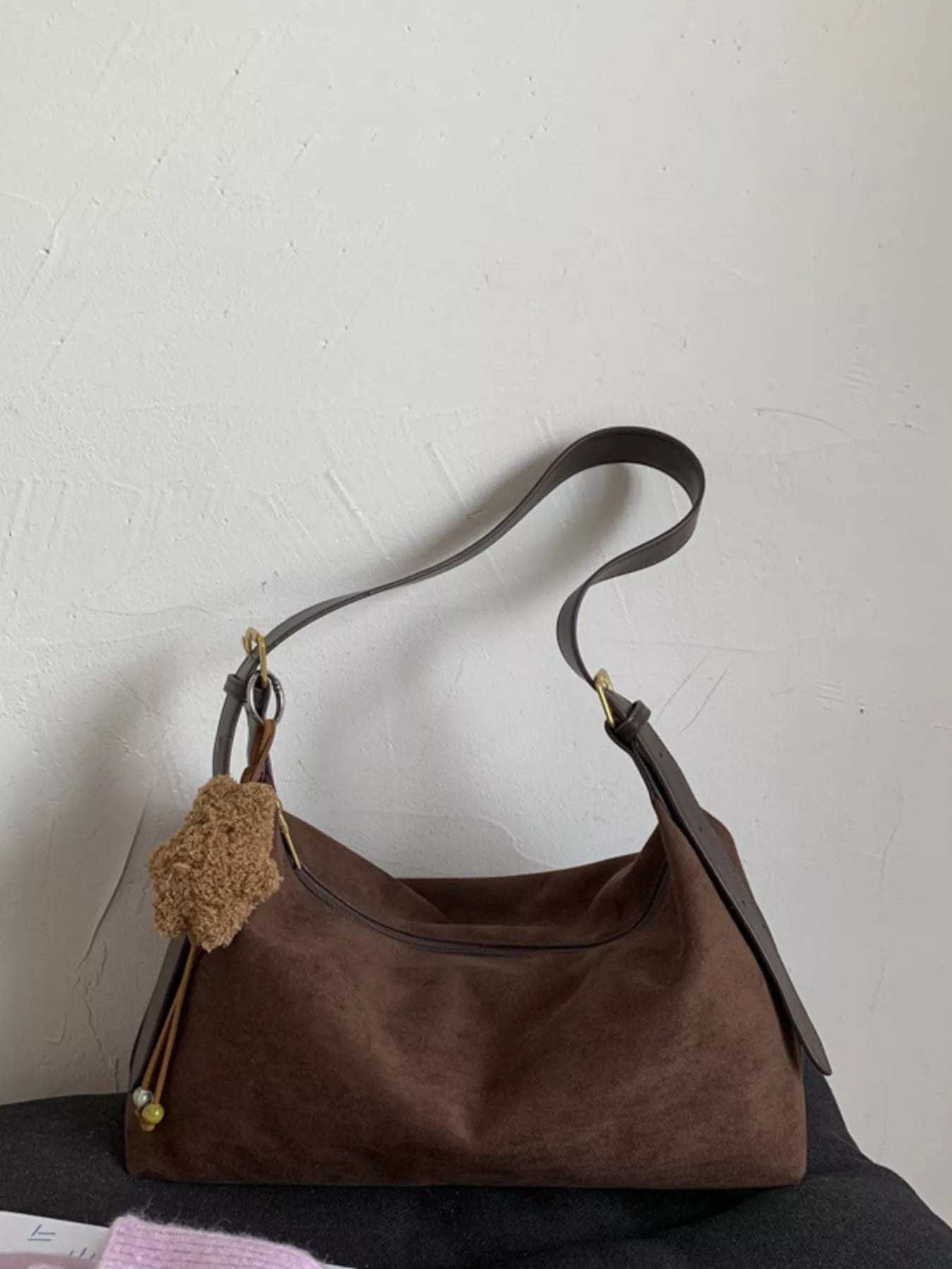 Solid Color Suede Hobo Crossbody Bag 