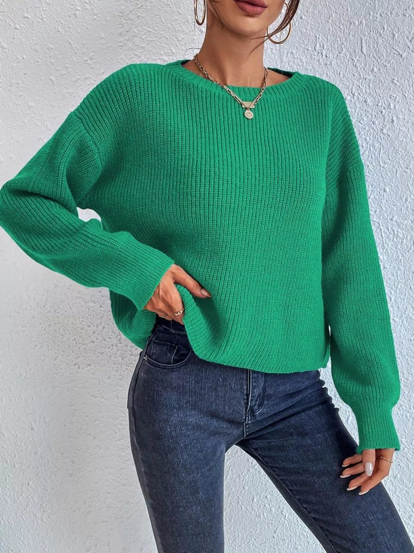 Ribbed Knit Dropped Shoulder Sweater 