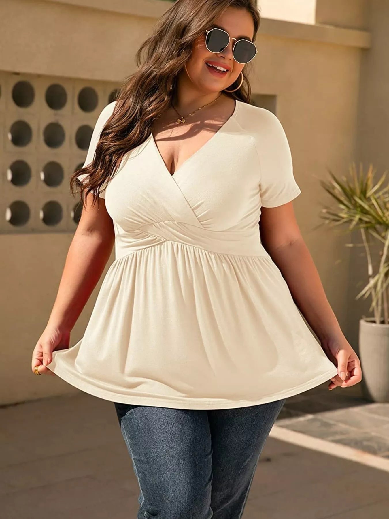Plus Size Surplice Short Sleeve T-Shirt 