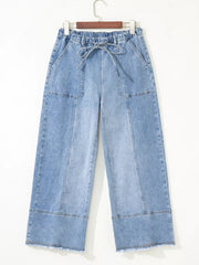 Wide Leg Drawstring Raw Hem Jeans 