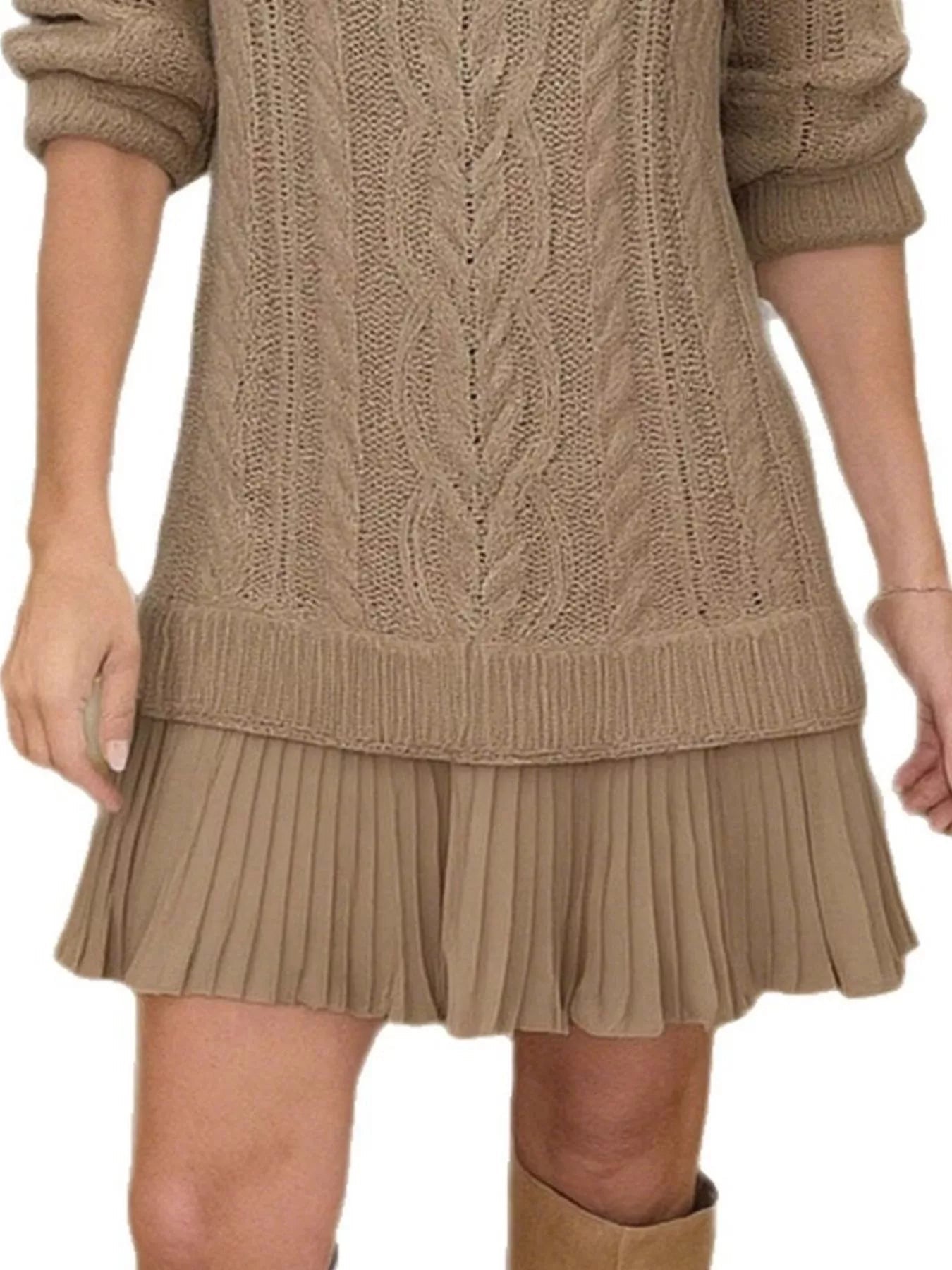 Full Size Cable-Knit Mini Sweater Dress Plus Size 