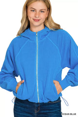 Zenana Fleece Pigment Dye Zip Up Hoodie with Pockets 