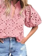 Eyelet Embroidered Puff Sleeve Blouse 