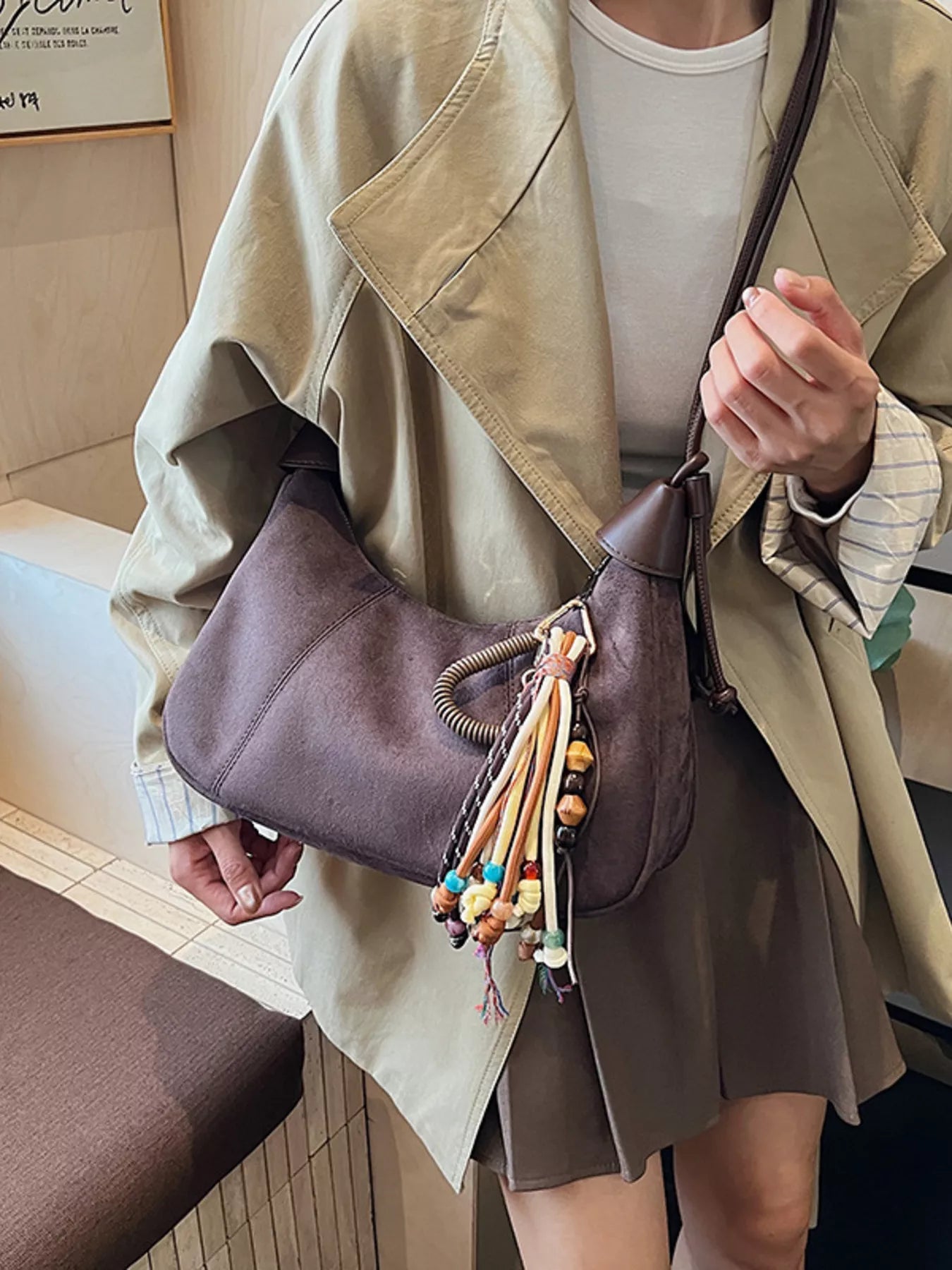 Vintage Suede Tassel Shoulder Bag 