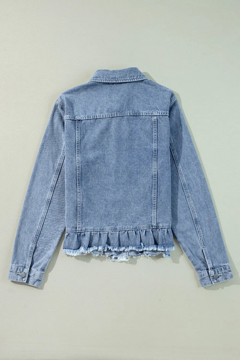 Raw Hem Long Sleeve Denim Jacket 