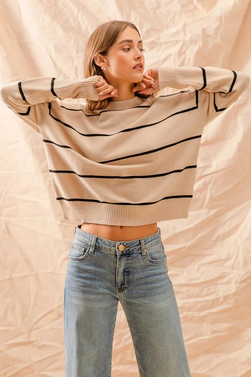 SO ME Stripe Crew Neck Basic Essential Sweater 