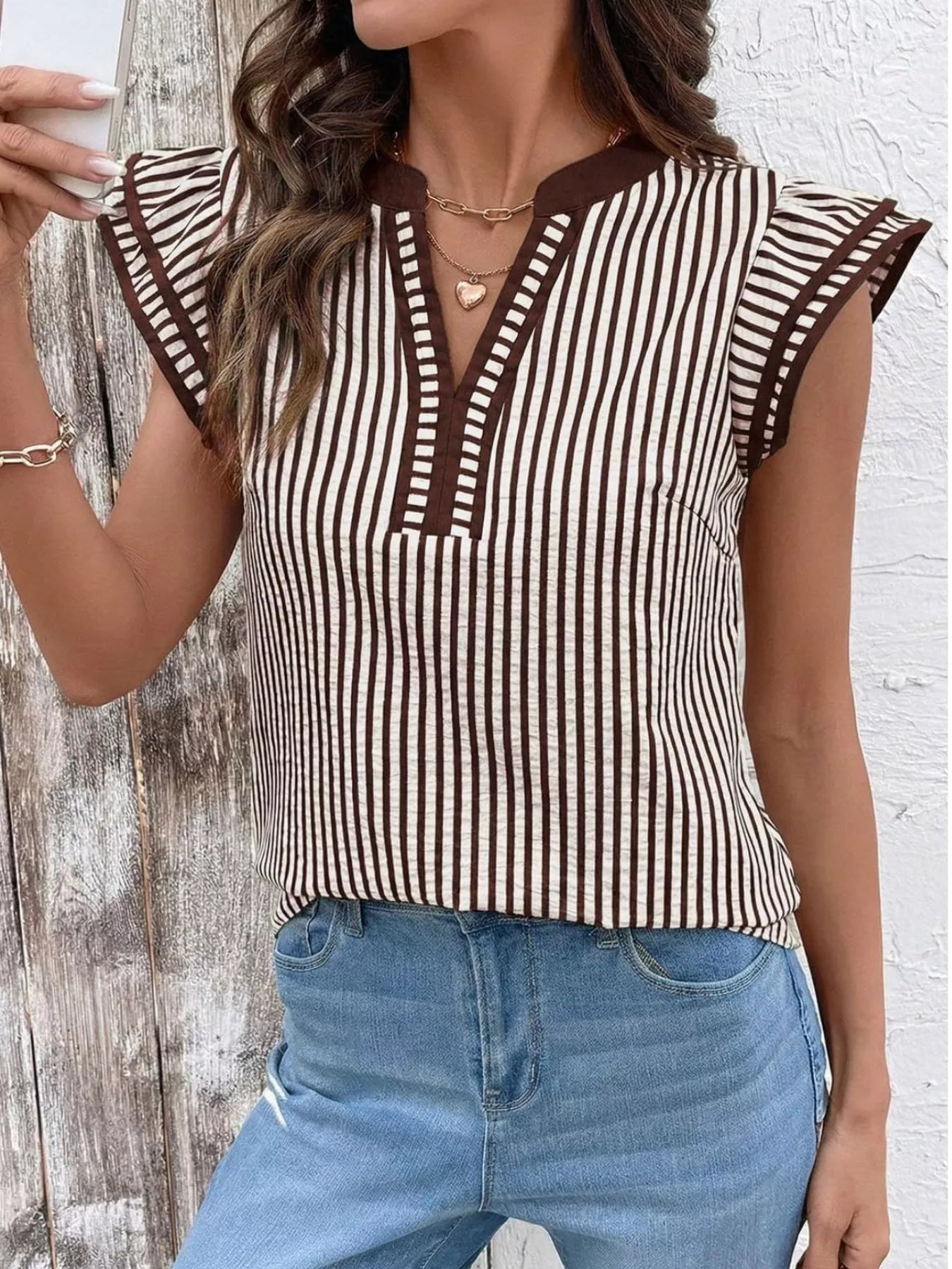 Striped Ruffle Sleeve Blouse 
