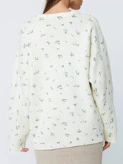 Ribbed Hem Floral Long Sleeve Sweater 