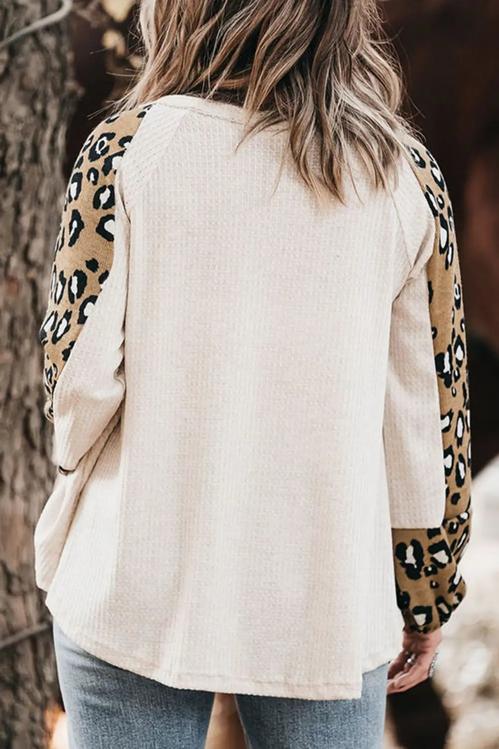 Plus Size Leopard V-Neck Raglan Sleeve Blouse 
