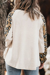 Plus Size Leopard V-Neck Raglan Sleeve Blouse 
