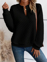 Textured Notched Raglan Sleeve Sweatshirt 