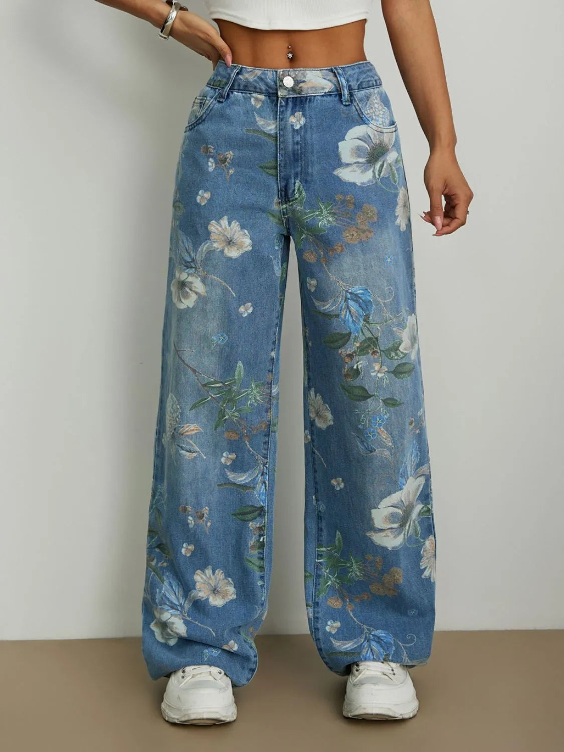 Printed Wide Leg Jeans 
