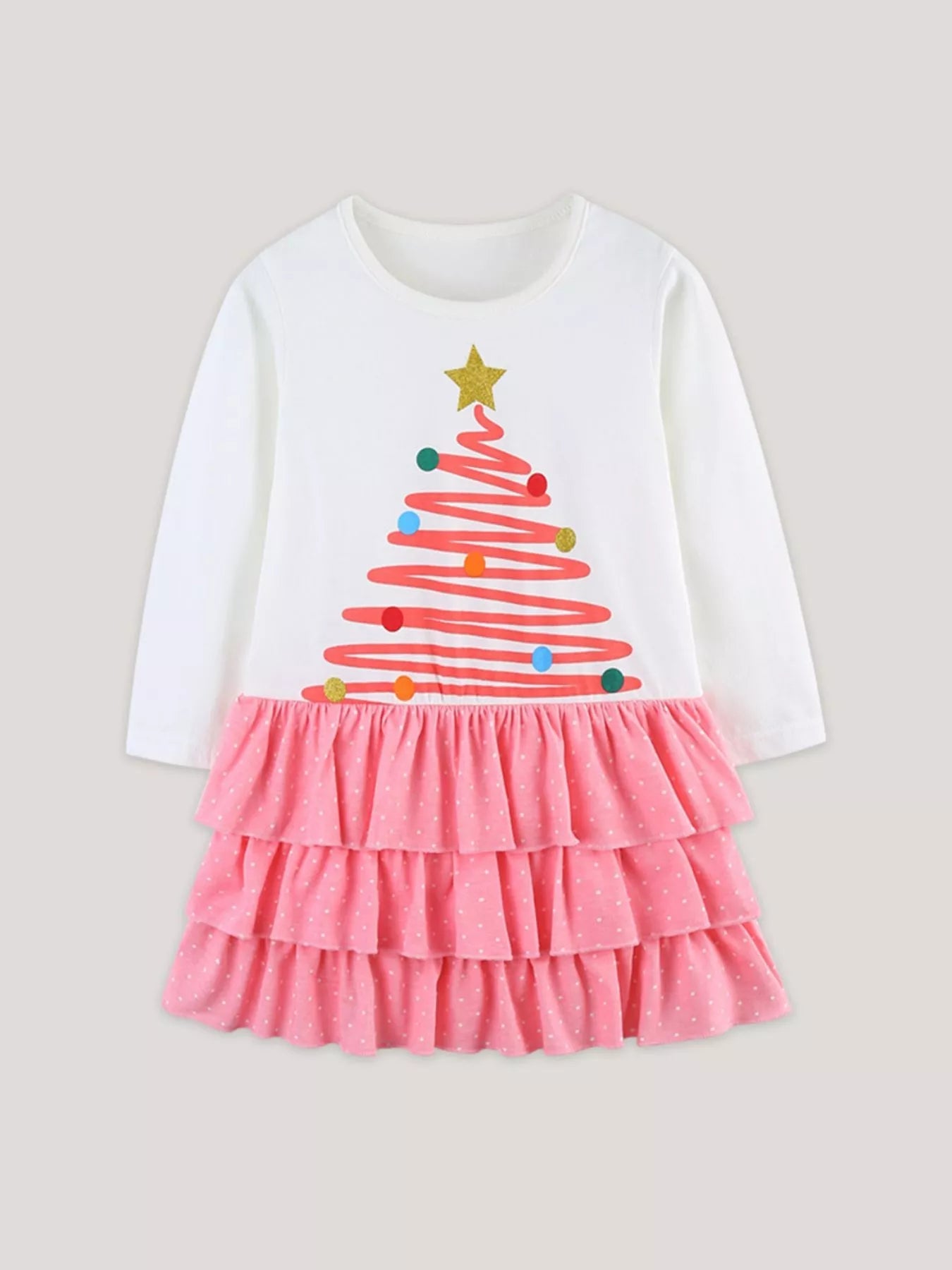 Children's Christmas Tree Ruffle Layered Dress 
