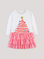 Children's Christmas Tree Ruffle Layered Dress 