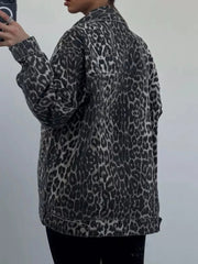 Leopard Button Up Long Sleeve Denim Top 
