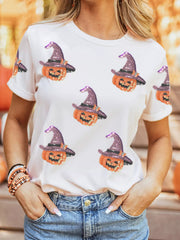 Sequin Pumpkin Witch Halloween Tee 