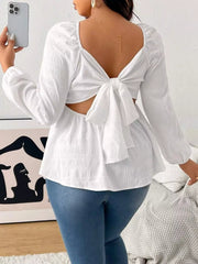 Plus Size Square Neck Long Sleeve Peplum Blouse 