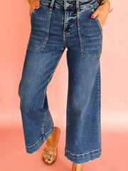 Cropped High Rise Wide Leg Jeans 