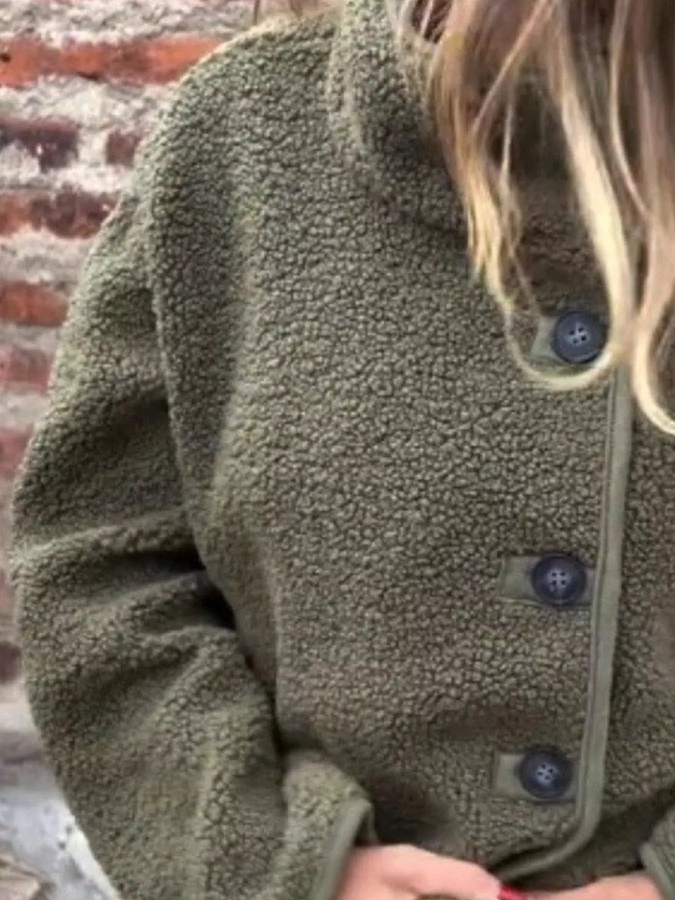 Full Size Button Up Long Sleeve Fleece Jacket Plus Size 