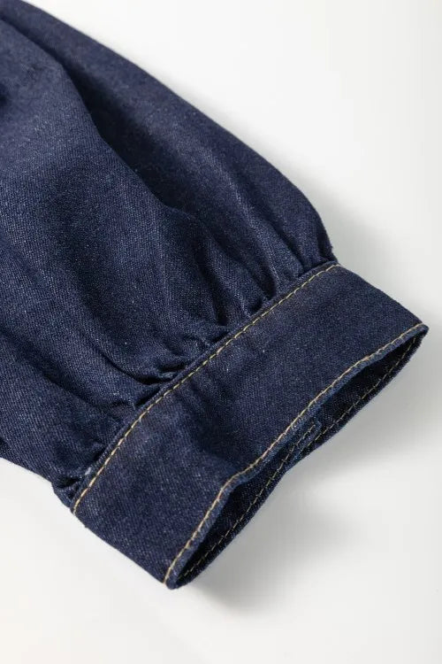 Collared Neck Half Zip Denim Dress 