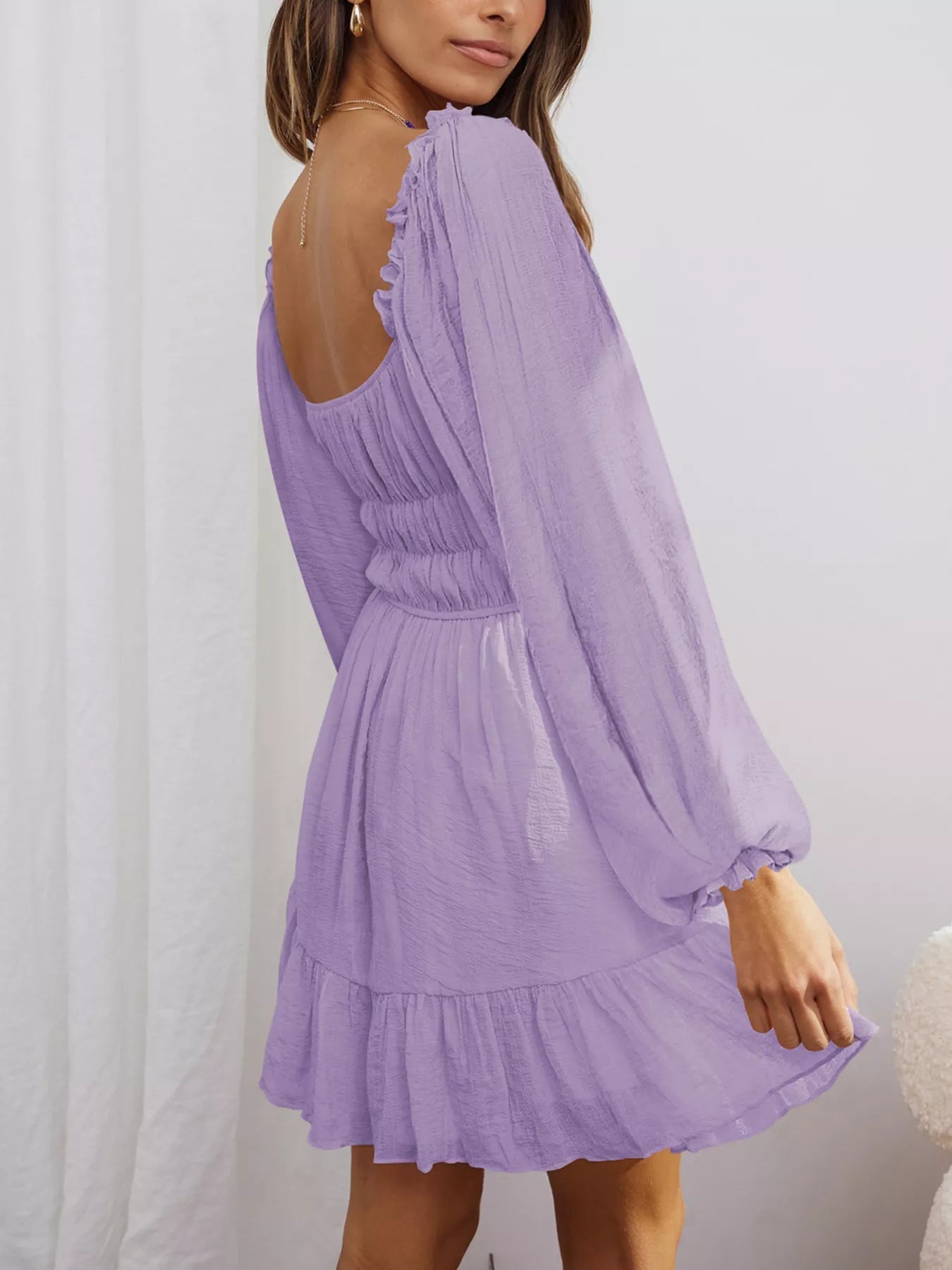 Ruffled Hem Balloon Sleeve Dress 