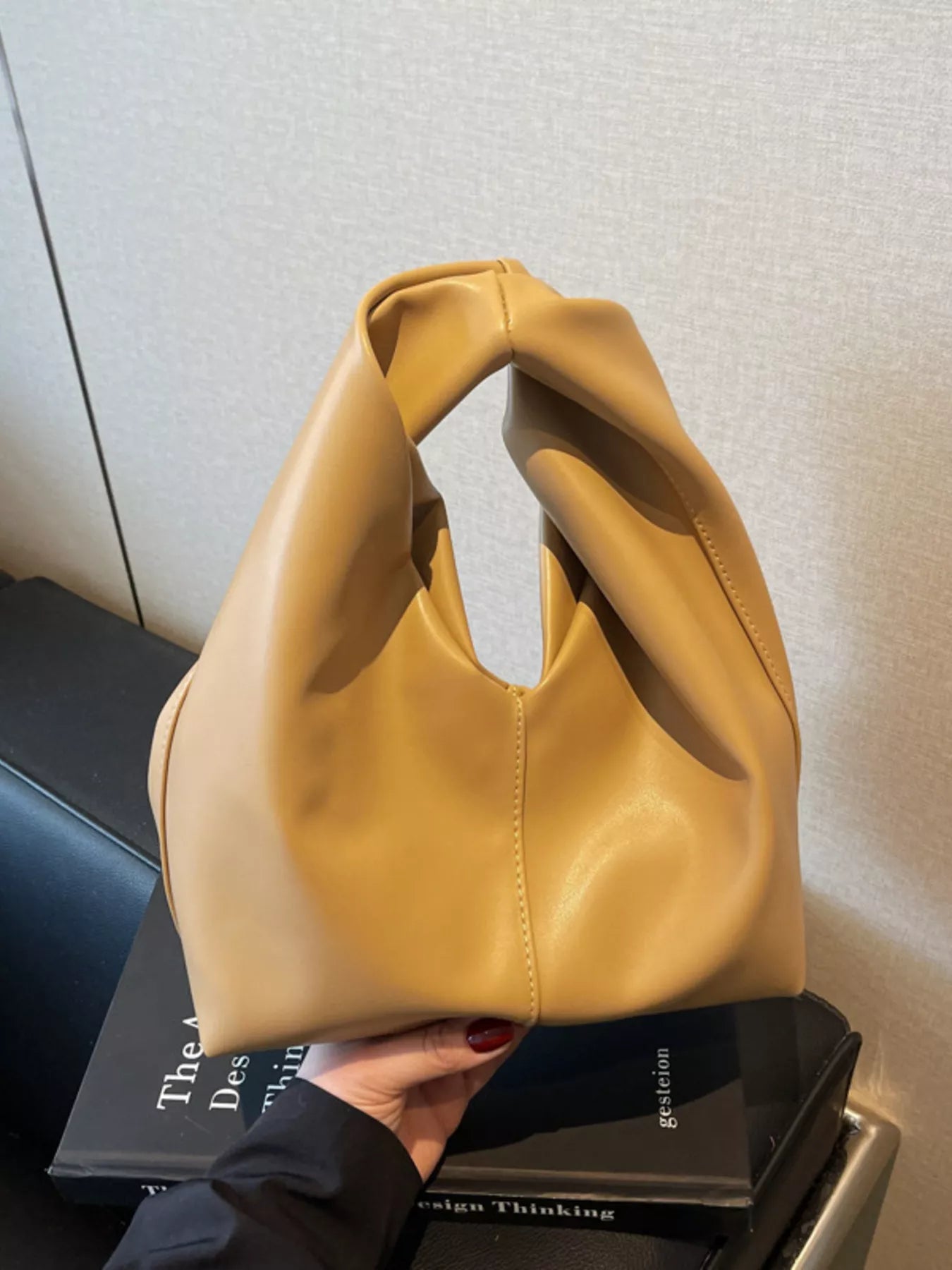 Knot Handle Leather Handbag 
