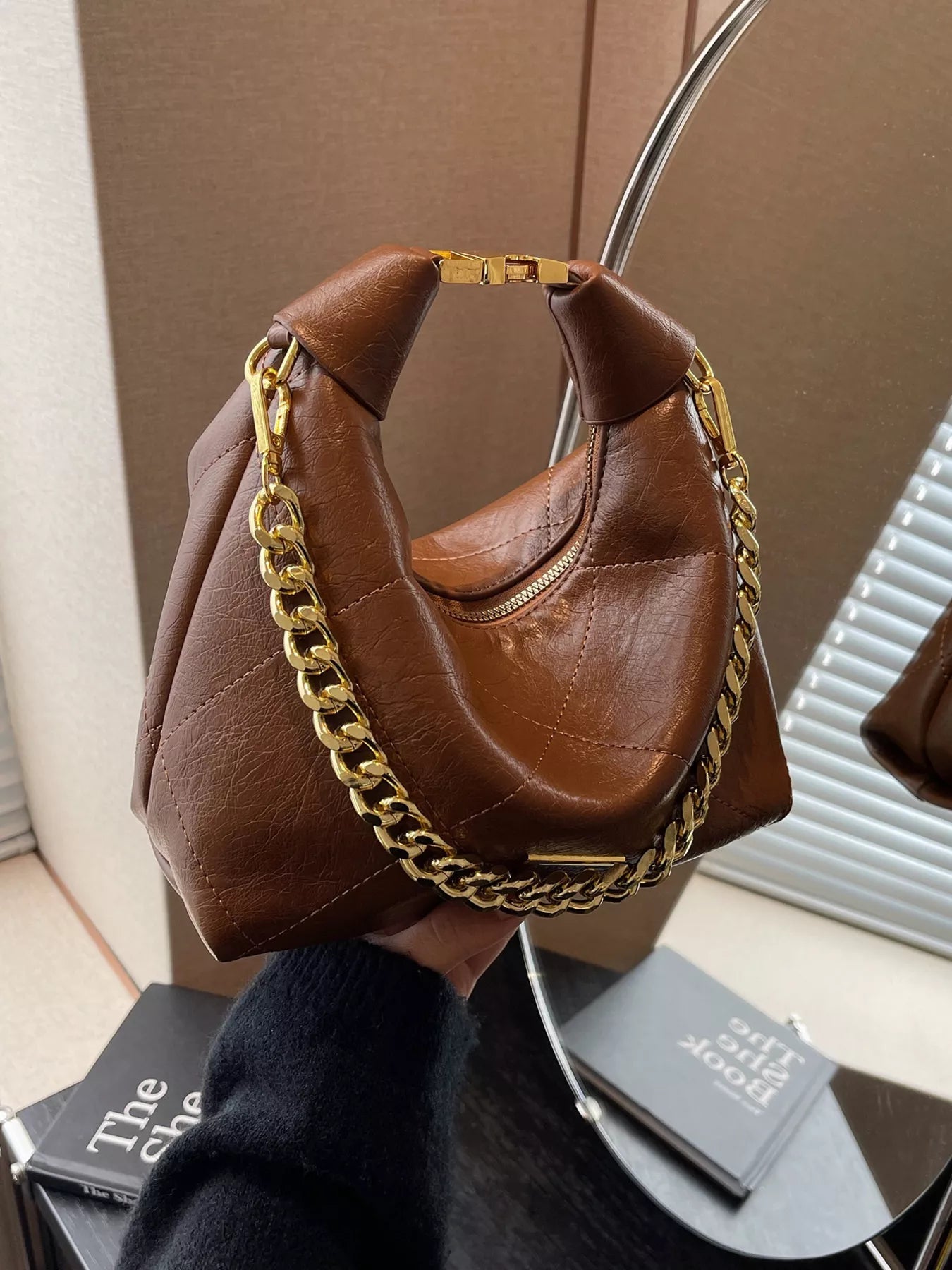 Chain Decor Leather Bag 