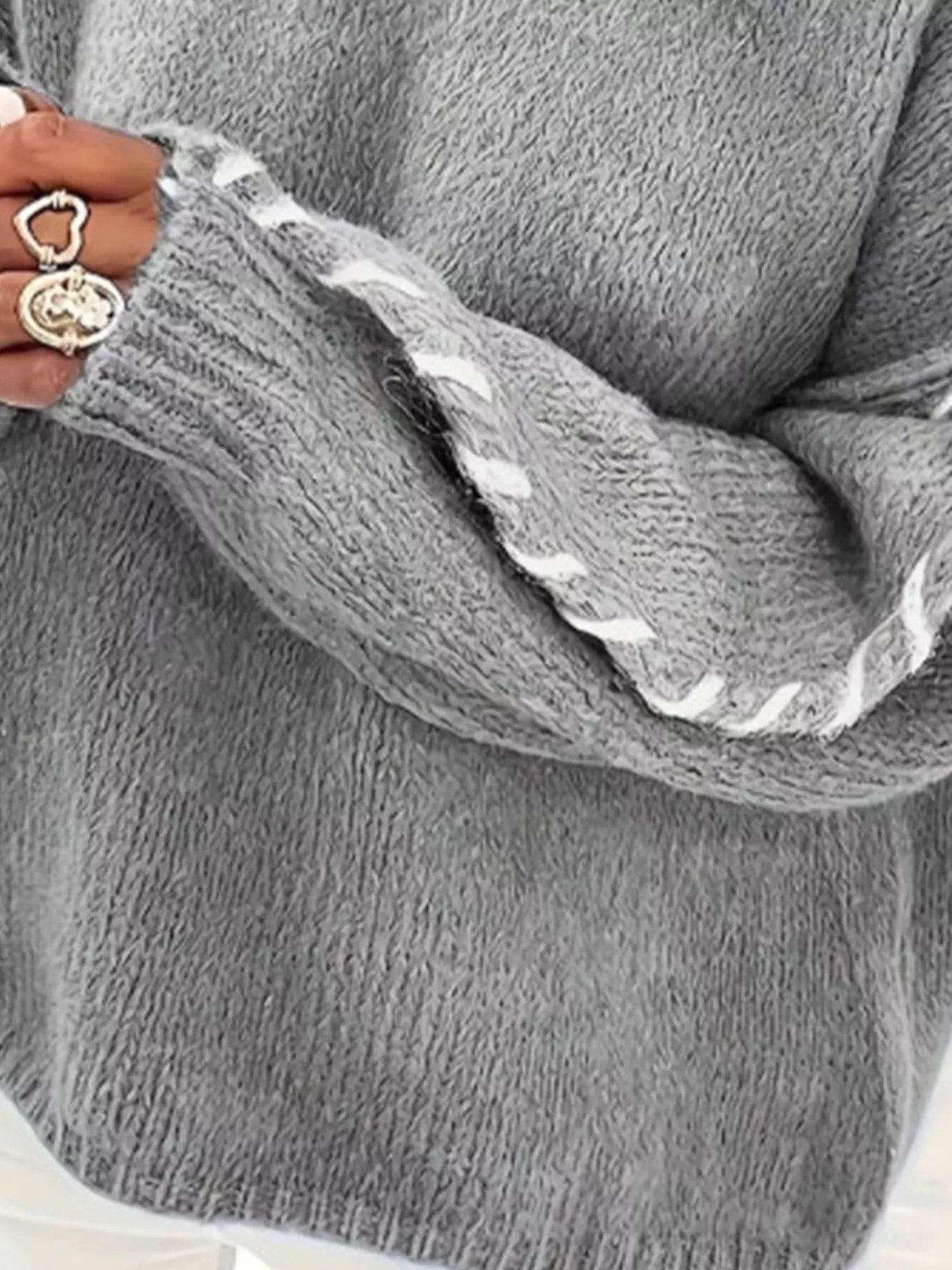 Contrast Stitching Dropped Shoulder Sweater 